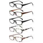 Kerecsen Reading Glasses 5 Pairs Fashion Ladies Readers Spring Hinge with Pattern Print Eyeglasses for Women (Mix Color -4, 1.50)