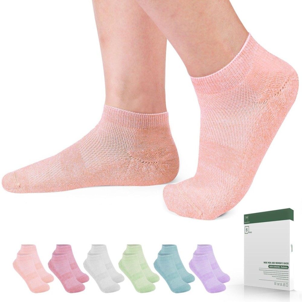 Bulinlulu Diabetic Socks for Women Men-6 Pairs Bamboo Viscose Non Binding Diabetic Ankle Low Cut Sock Size 6-9 9-11Pure-Small