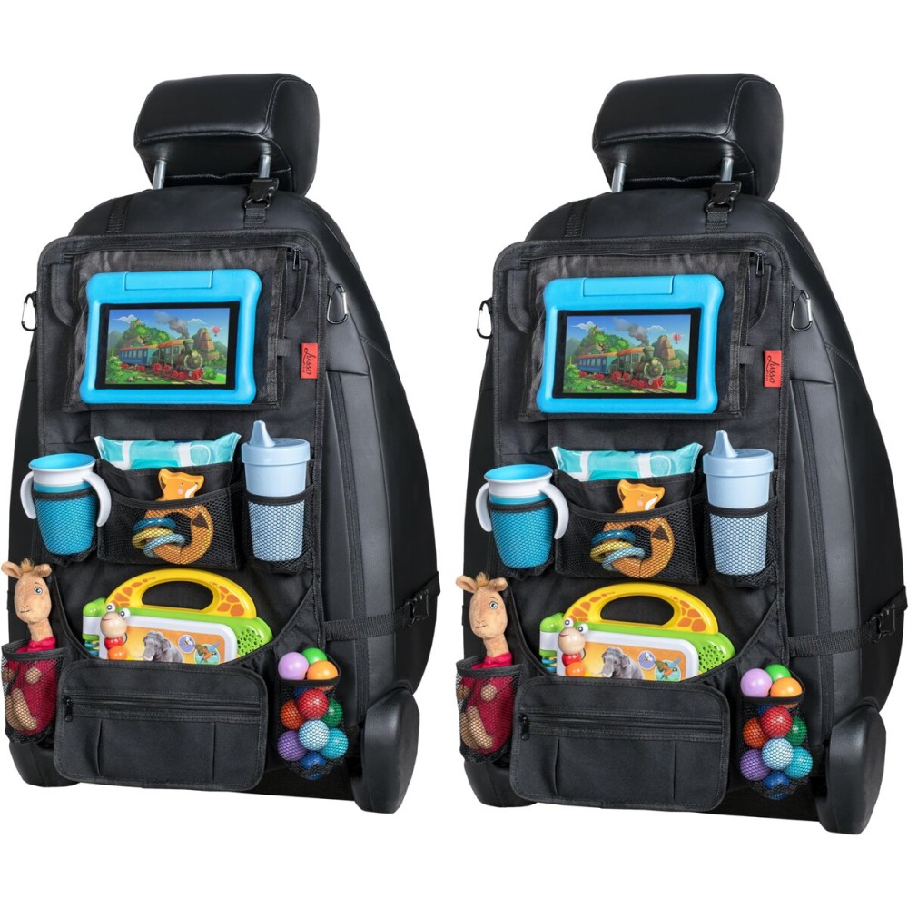 Lusso Gear Heavy Duty Back Seat Car Organizer Extra Large for Protection, Sag Proof & Reinforced Corners, Protects iPad & Backseat, 12 Versatile Car Seat Organizer Storage Compartments (Black) 2-Pack