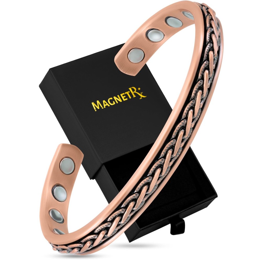 MagnetRX Copper Magnetic Bracelets - Effective Pure Copper Bracelet for Men and Women - Copper Cuff Adjustable Magnetic Bracelet Bangles (Woven Inlay)