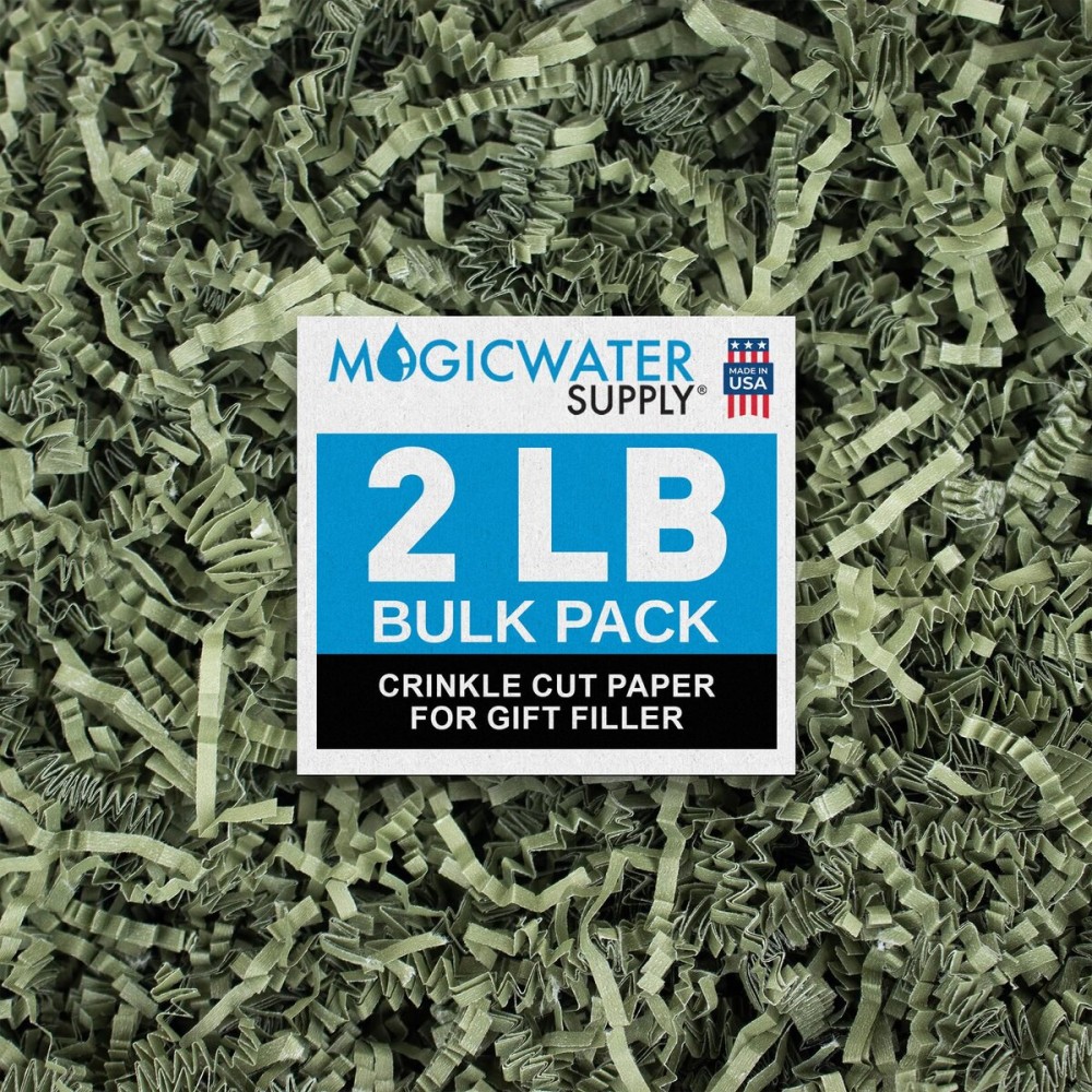 MagicWater Crinkle Cut Paper for Gift Baskets - 2LB - Army Green - Perfect for Shredded Paper Filler, Basket Filler, Gift Boxes, Bridesmaid Gifts, Christmas Stuffers & More - Ideal for All Occasions