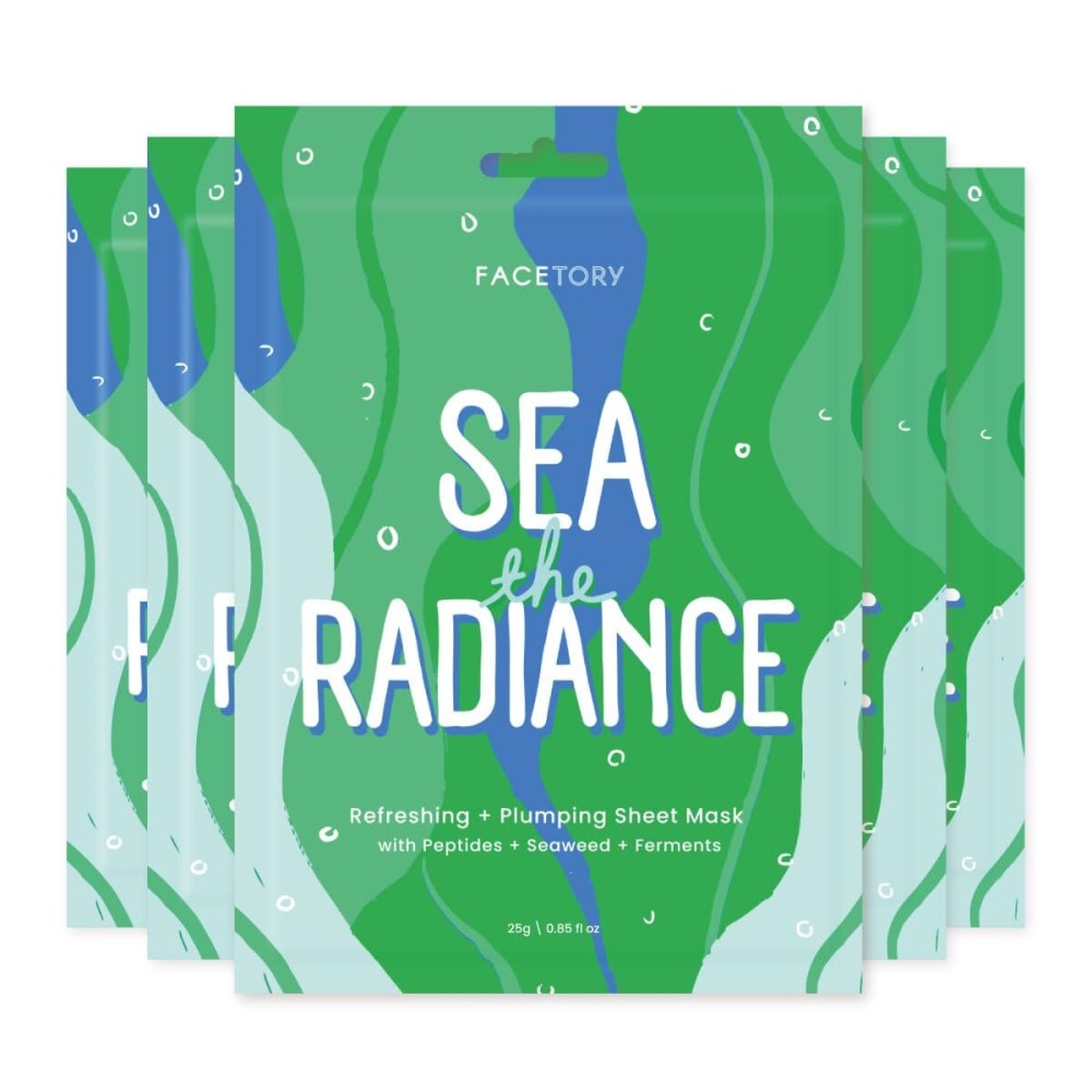 FACETORY K Beauty Face Mask Skin Care - SEA THE RADIANCE PLUMPING Sheet Mask with Peptides & Seaweed Extract | Hydrates, Firms, Rejuvenates (5 Pack)