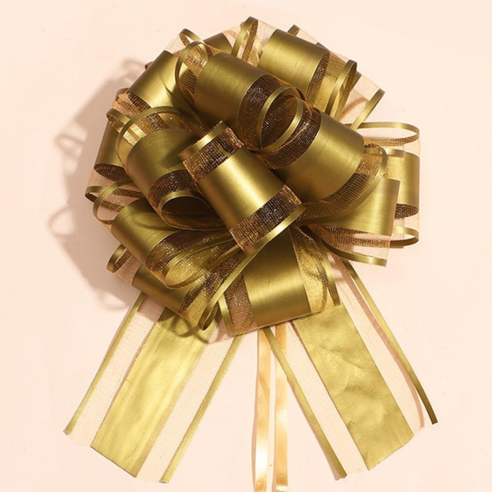 HSXJJ 6 Pieces Large Pull Bows,Gold Gift Bow,6 inches,Christmas, Party Birthday Gift Wedding Ribbon Bows for Wrapping Boxes or Flower Decorations, Valentine\'s Day Gift Decorations(Gold)