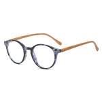 Gleyemor Blue Light Glasses for Men Women, Vintage Round Bluelight Blocking Computer Screen Protection Glasses (Blue Tortoise Frame & Wood-grain Leg)