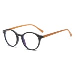 Gleyemor Blue Light Glasses for Men Women, Vintage Round Bluelight Blocking Computer Screen Protection Glasses (Matte Black Frame & Wood-grain Leg)