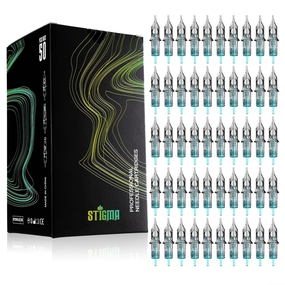 STIGMA Aquamarine Knight Bugpin Disposable Tattoo Cartridge Needles Tattoo Cartridges Assorted Sizes 50pcs of Round Liner 10/12 (1003RL 1005RL 1007RL 1203RL 1205RL) EN02B-50KIT-I
