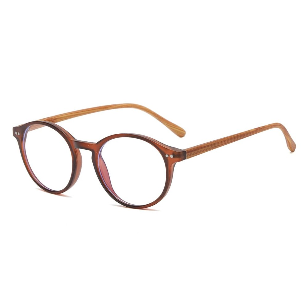 Gleyemor Blue Light Glasses for Men Women, Vintage Round Bluelight Blocking Computer Screen Protection Glasses (Brown Frame & Wood-grain Leg)
