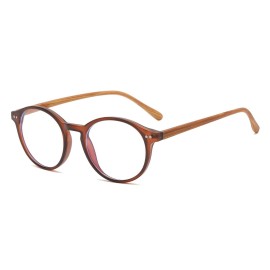 Gleyemor Blue Light Glasses for Men Women, Vintage Round Bluelight Blocking Computer Screen Protection Glasses (Brown Frame & Wood-grain Leg)