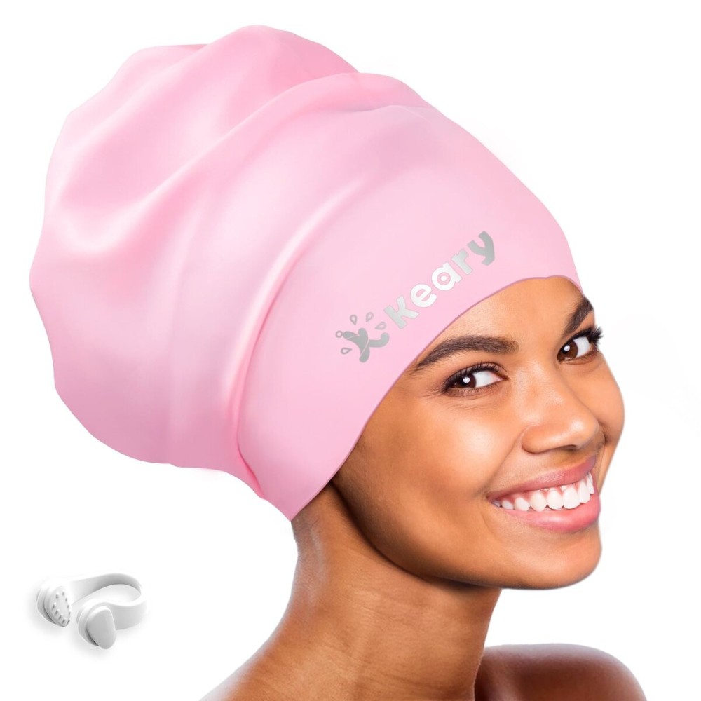 Extra Large Swim Cap for Braids and Dreadlocks Afro Hair Weaves Long Hair, Waterproof Silicone Cover Ear Bath Pool Shower Swimming Cap for Women Men Youth Adult Girl to Keep Hair Dry, Pink XXL