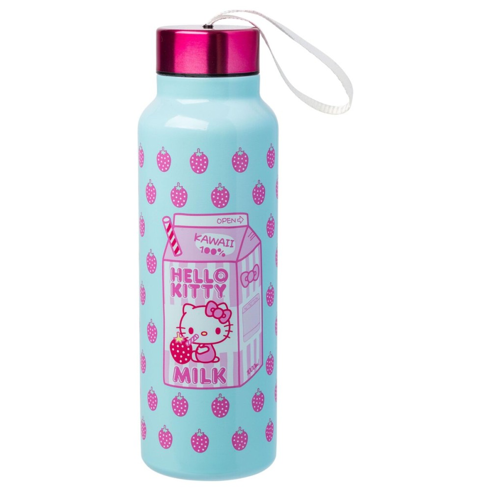 Silver Buffalo Sanrio Hello Kitty Strawberry Milk Stainless Steel Water Bottle with Strap, 27 Ounces