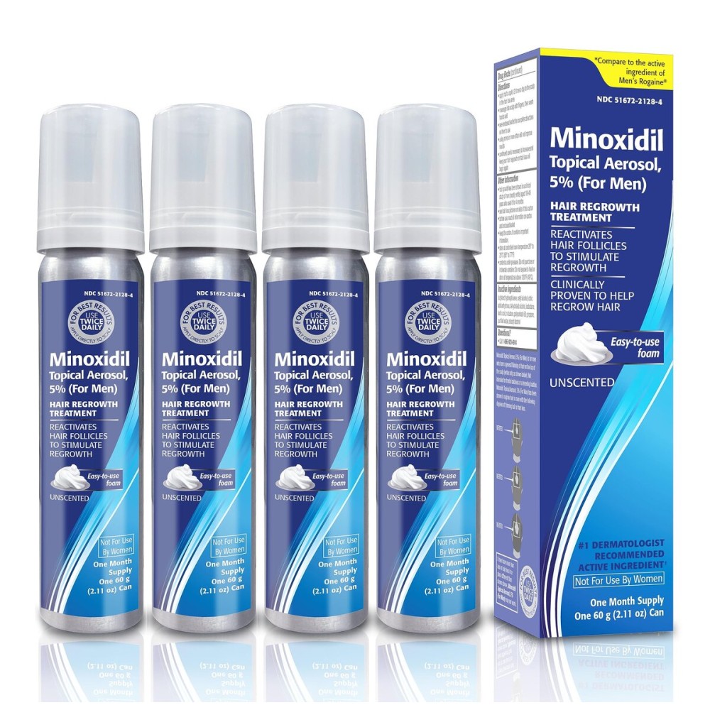 Minoxidil Topical Aerosol Foam, 5%, Hair Regrowth 4 Months Treatment for Men, 2.11 oz (4 Pack)
