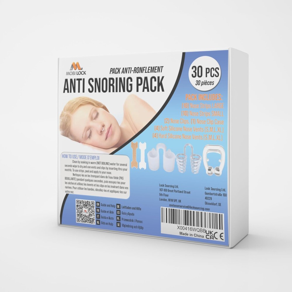 30pcs Anti-Snoring Solutions - Nose Vents, Nose Clips, and Nasal Strips - Snore Stopper for Men & Women - by Mobi Lock
