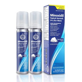 Minoxidil topical aerosol foam, 5%, hair regrowth 2 months treatment for men, 2.11 oz (2 Pack)