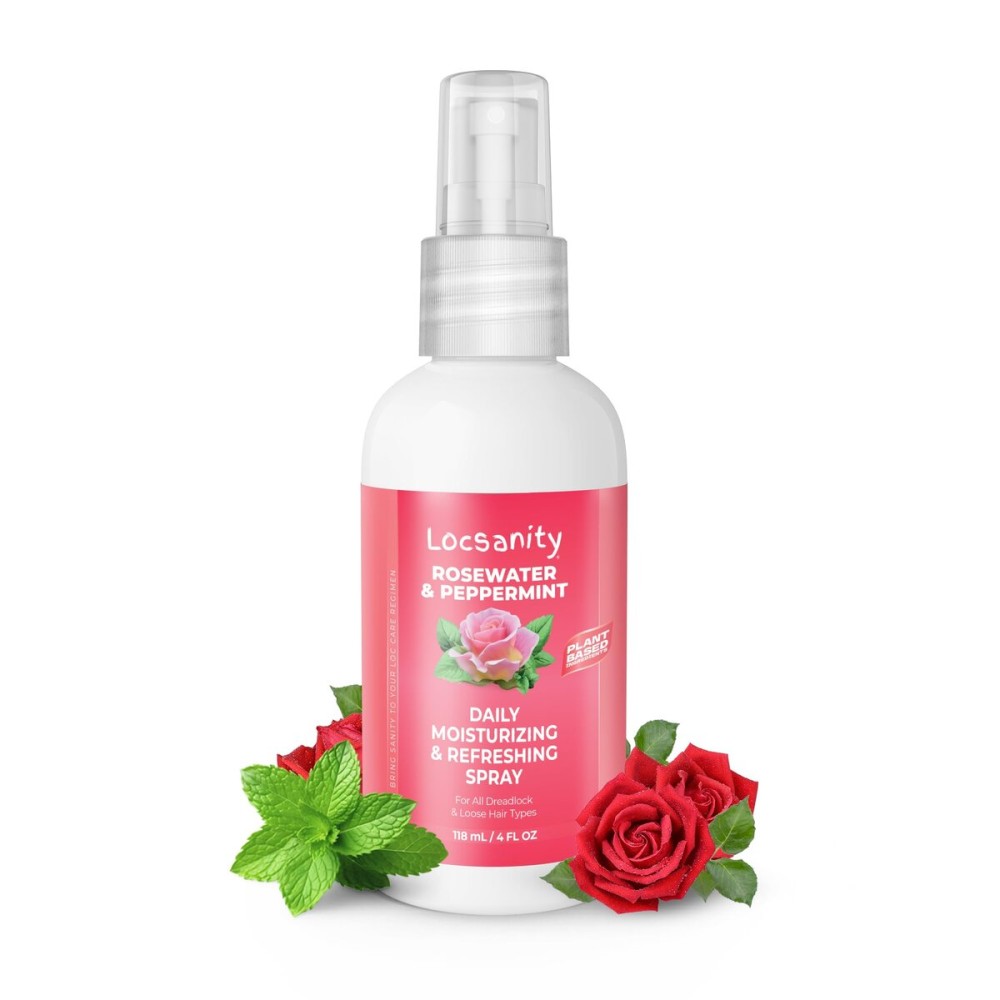 Locsanity Rosewater and Peppermint Daily Moisturizing Spray - Trial Size Hydrating Dreadlock Spray to Nourish the Scalp and Protect Hair From Oil and Buildup (4oz)