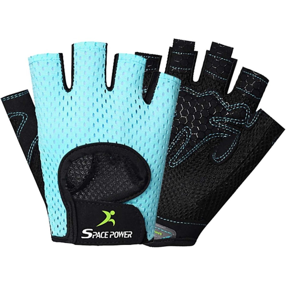 spacepower Workout Gloves for Women & Men, Breathable Gym Gloves for Exercise (Small, Blue)