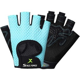 spacepower Workout Gloves for Women & Men, Breathable Gym Gloves for Exercise (Small, Blue)