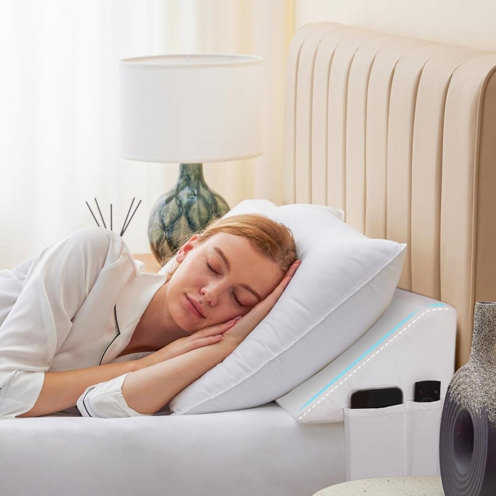 Bedluxe Full Bed Wedge Pillow for Headboard, Foam Headboard Pillow, Bed Gap Filler, Mattress Wedge- Fill The Gap (0-7) Between Headboard and Mattress (White, 54x10x6)