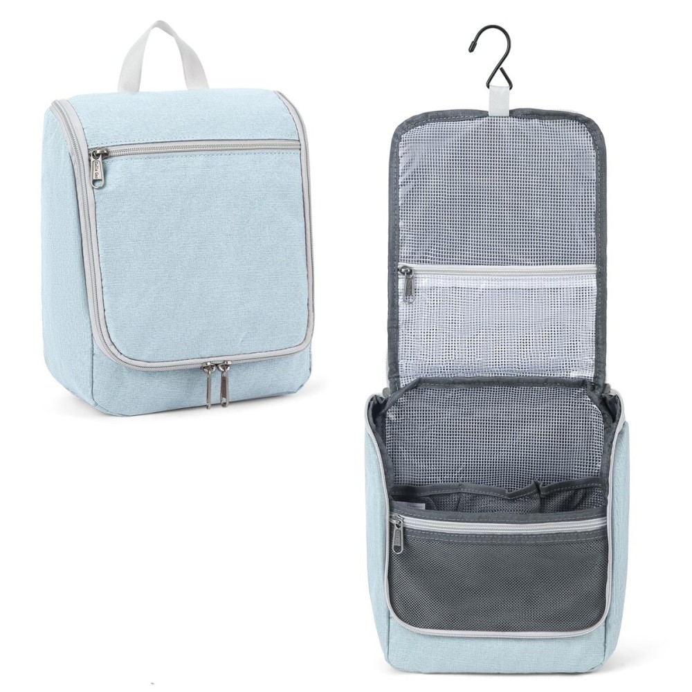 Della Gao Travel Toiletry Bag, Hanging Toiletry Bag for Men and Women, Water-resistant Makeup Bag Cosmetic Toiletries Organizer, Bathroom Bag, Sturdy Nylon, Light Blue