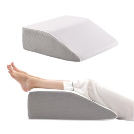 Bedluxe Leg Pillow, 8inch Leg Elevating Pillow for After Surgery, Blood Circulation, Leg Wedge Pillow for Side Sleeping, Leg Rest for Swelling, Cooling Gel Memory Foam Top, White/Grey