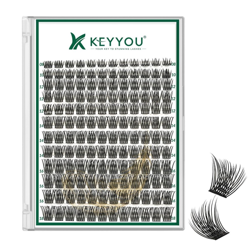 Lash Clusters 144pcs Eyelash Clusters D Curl 8-18MIX Individual Lashes KEYYOU Air Touch Cluster Lashes Super Lightweight Soft Wispy Comfortable Easy DIY at Home(Air02-D-8-18MIX)