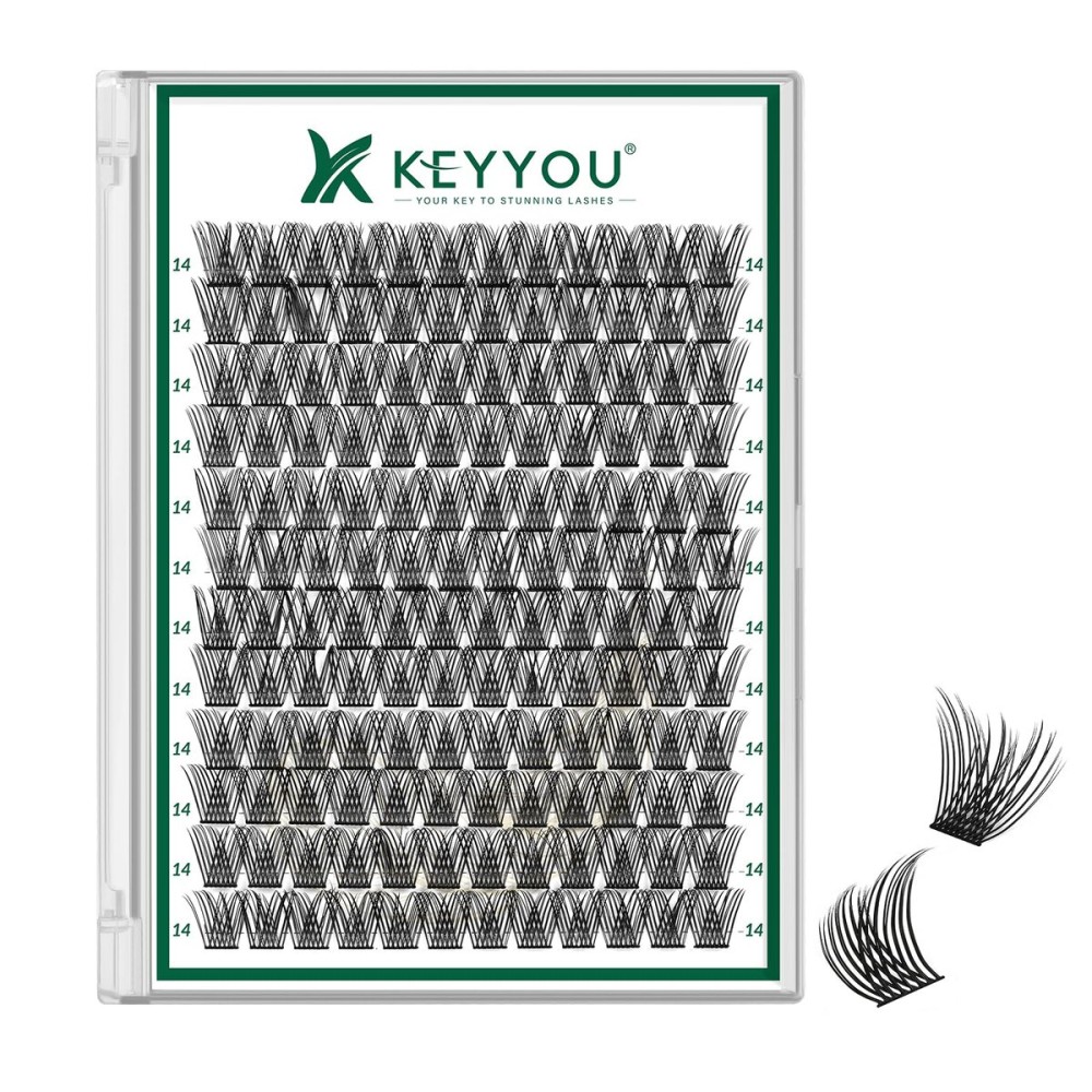 KEYYOU Lash Clusters 144pcs Individual D Curl 14mm Air Touch Cluster Lashes Super Lightweight Soft Wispy Comfortable Easy DIY at Home