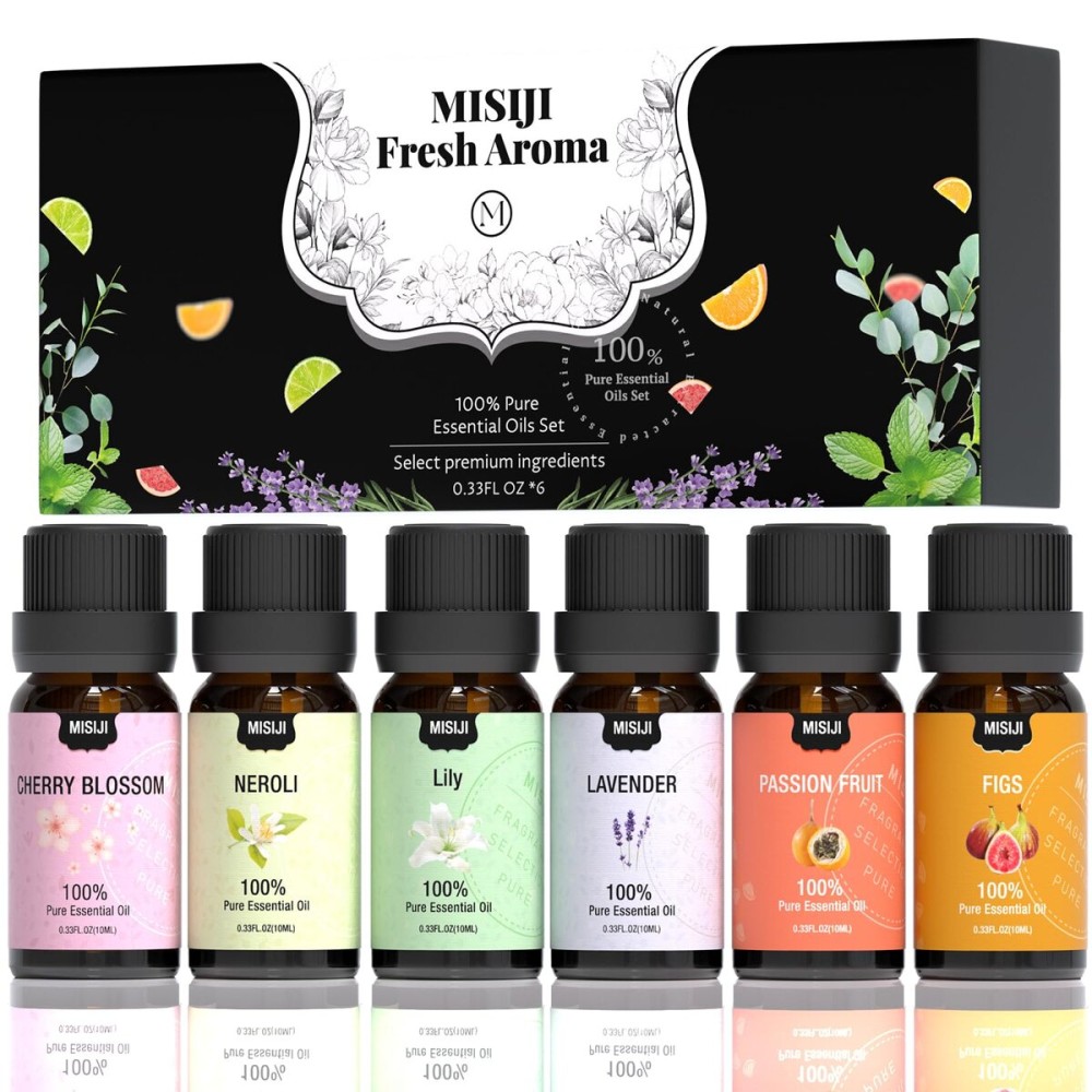 MISIJI Essential Oils Set-Essential Oils for Diffuser for Home,Diffuser Oils Scents for Aromatherapy,Laundry,Candle&Soap Making,Humidifiers 6 X 10ML