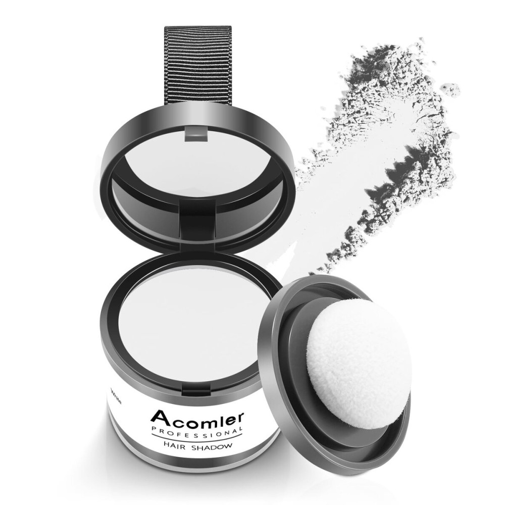 Acomler Instantly Root Cover Up Hairline Shadow Powder, Root Touch Up Hair Powder, White Hairline Cover for Thinning Hair, Grey Hair Coverage for Women Men with Eyebrows,Beard Line,Bald Spots (White)
