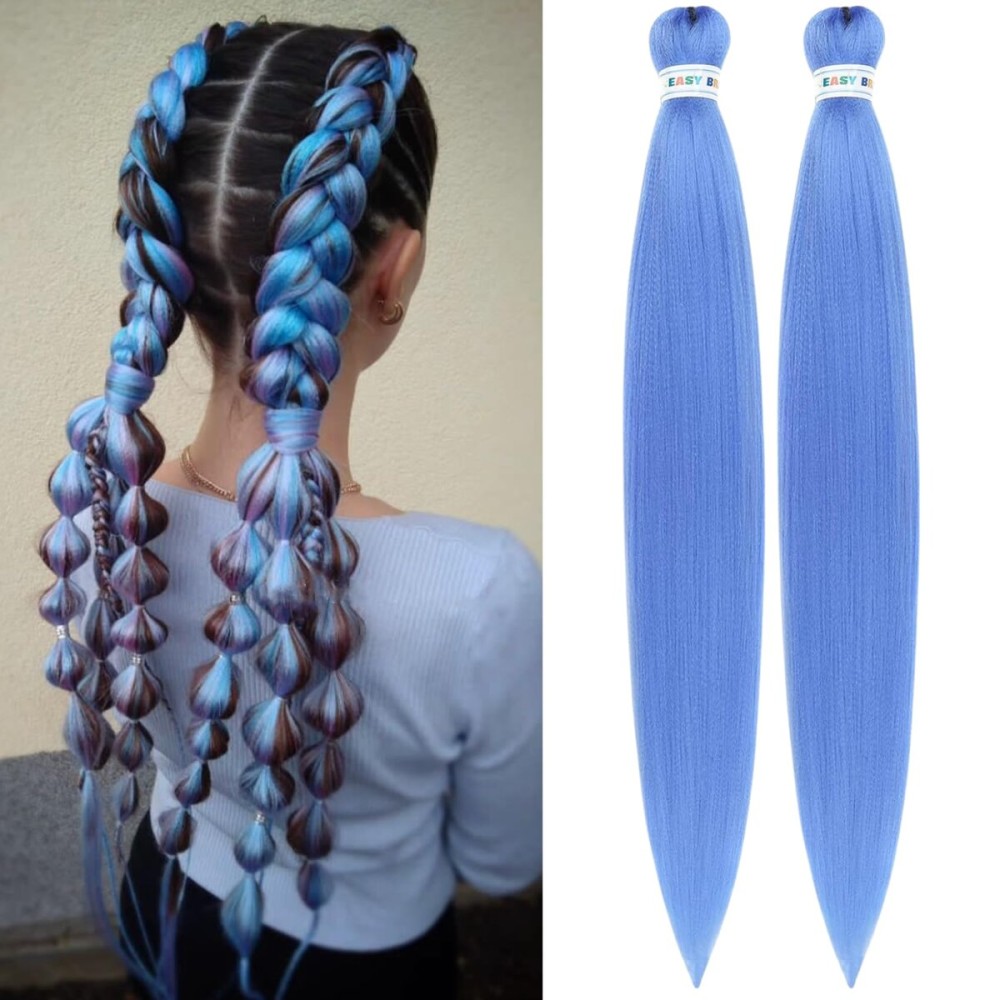 Sky Blue Braiding Hair Pre stretched 30 Inch Braiding Hair Pre stretched Braid Hair