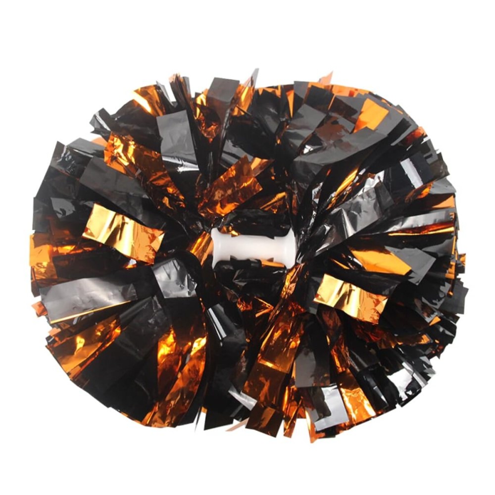 Hooshing 2PCS Black and Orange Pom Poms Cheerleading Metallic Pompoms with Baton Handle for Team Sports Spirit Dance Cheering