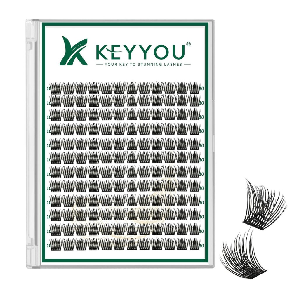 Lash Clusters 144pcs Individual Lashes D Curl 10mm Eyelash Clusters KEYYOU Air Touch Cluster Lashes Super Lightweight Soft Wispy Comfortable Easy DIY at Home(Air02-D-10mm)