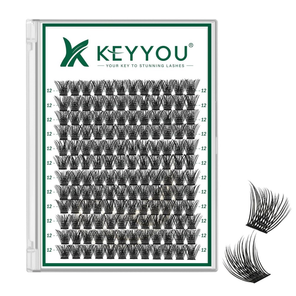 Lash Clusters 144pcs Individual Lashes D Curl 12mm Eyelash Clusters KEYYOU Air Touch Cluster Lashes Super Lightweight Soft Wispy Comfortable Easy DIY at Home(Air01-D-12mm)