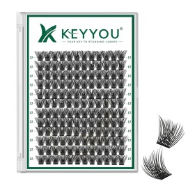 Lash Clusters 144pcs Individual Lashes D Curl 12mm Eyelash Clusters KEYYOU Air Touch Cluster Lashes Super Lightweight Soft Wispy Comfortable Easy DIY at Home(Air01-D-12mm)