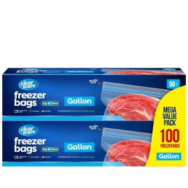 Gallon Freezer Bags, Double Zipper Seal - 100 Count, Thick Resealable Plastic storage Bags - Reusable Gallon Storage Bags for Food Storage, Meat, Vegetables, Fruit - Microwave-Safe, Zero BPA - 2 Boxes