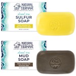 Natural Elephant Dead Sea Sulfur Soap 4.4 oz with Dead Sea Salt, Aloe Vera, Sulphur Face and Body Bar for All Skin Types (1 Sulfur + 1 Mud Soap (2 Bars Total))