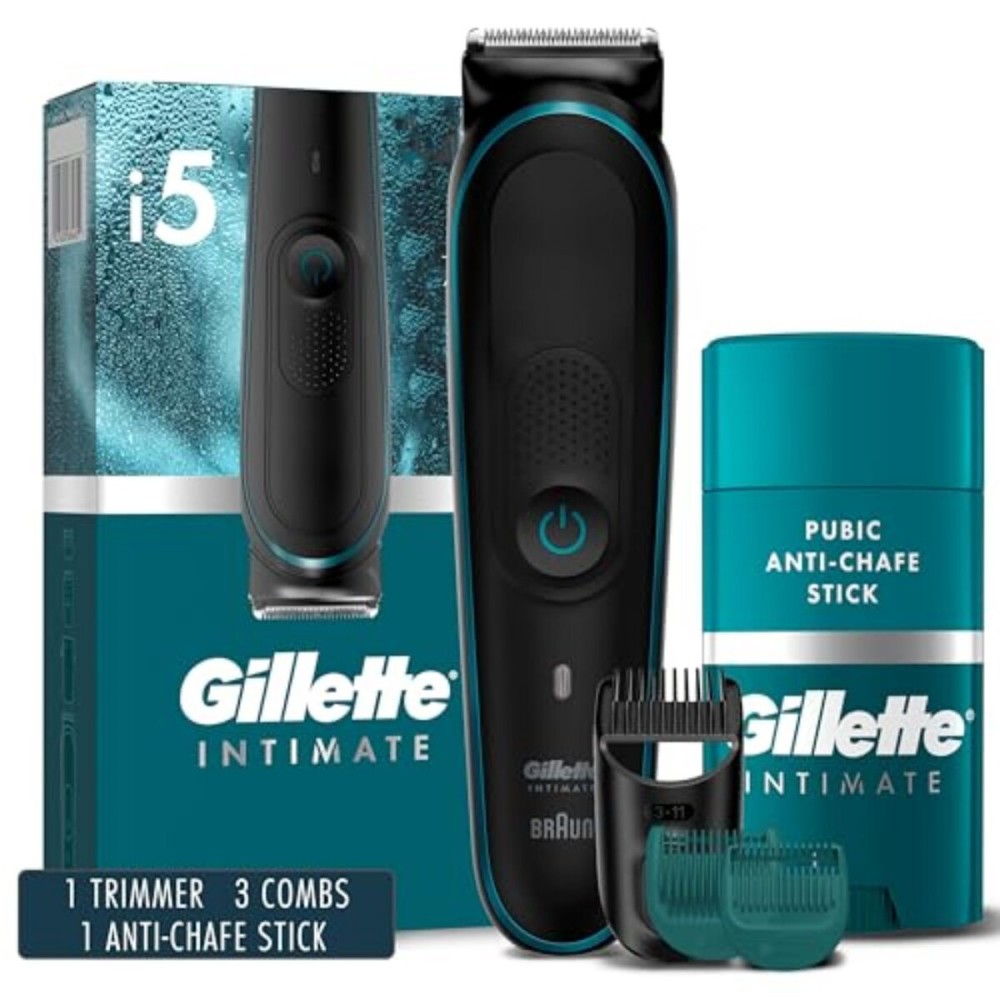 Gillette Intimate Men\'s Pubic Hair Trimmer, SkinFirst Pubic Hair Trimmer for Men, Waterproof, Cordless for Wet/Dry Use, Shaver for Men, Lifetime Sharp Blades, Includes Anti Chafe Stick, Gift Set