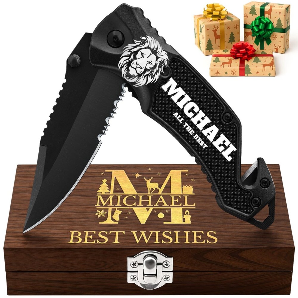 GOOD WORKER Legal Pocket Knife with 2.95 Serrated Blade, Glass Breaker, Seat Belt Cutter - EDC Sharp Folding Knives with Portable Clip - Small Tool for Tactical Camping Survival Hiking - Gifts for Men - Deep Black 6680 PS