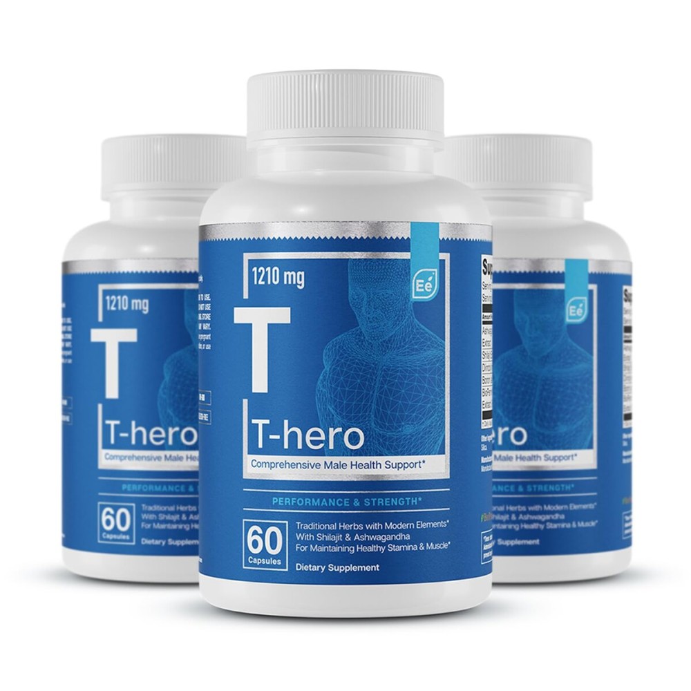 Essential Elements T-Hero - Daily Testosterone Support for Men - Promotes Vitality & Drive - with Ashwagandha, Shilajit, Boron, DIM - 60 Count - 30 Servings (3-Pack)