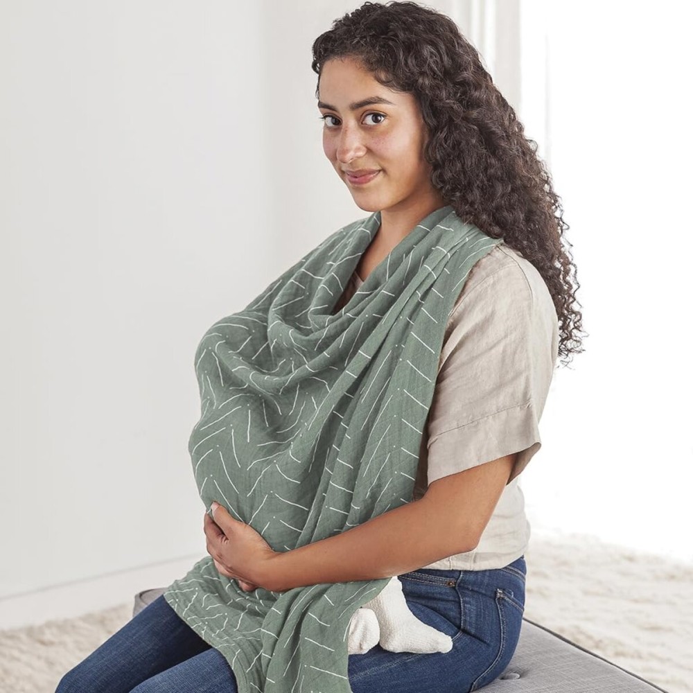Itzy Ritzy Breastfeeding Boss Multi-Use Cover - A Nursing Cover, Swaddle, Car Seat Wrap, Tummy Time Mat & Burp Cloth All in One - Made of Soft Muslin Fabric & Measures 47 x 47 (Sage Mudcloth)