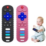 ERSIHUA 2-Pack Baby Teething Toys-TV Remote Control Shape Silicone Infants Teething Toys for Babies 0-18 Months,BPA-Free (Black+Pink)