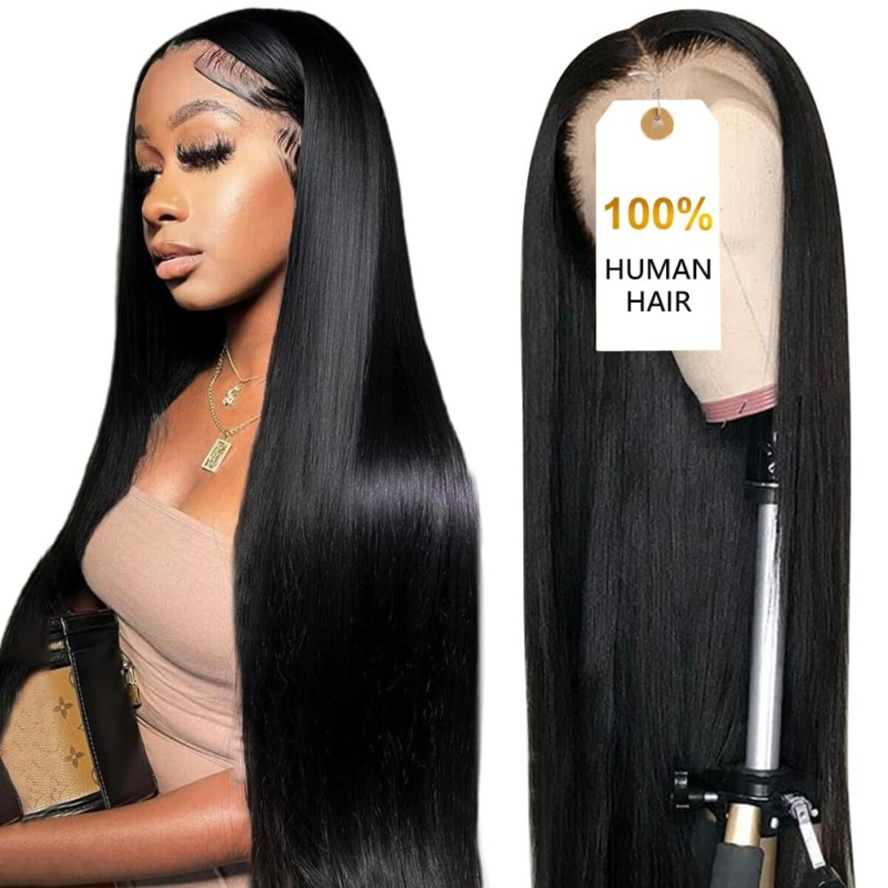 CUTE BEIN 250 Density 30 Inch Lace Front Wigs, 100% Human Hair,[2-Year Life,260g], 13x6 Straight HD Transparent Lace Frontal Wigs for Black Women, Glueless Wigs Pre Plucked with Baby Hair