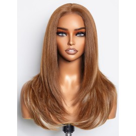 GORGIUS Ombre Brown Wig with Blonde Highlights Glueless Straight Wig Crafted With Style-Archive Technology: Premium Fiber & Remy Human Hair Blended with Natural Pre-Plucked Hairline