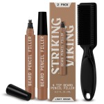 Striking Viking Beard Pencil Filler - Pack of 2, Light Brown - Long-Lasting Wear & Waterproof Beard Filling Pen Kit - Precision Shaping Tip & Hair Brush - Gap-Filling Coverage & Stubble Color Pen