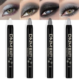 Kaely 4Pcs Metallic Shimmer Smoky Eye Shadow Sticks, Pearl White Dazzling Grey Gray Pearl Black Silver, Smokey Eyeliner Pencil Eyeshadow Palette Goth Halloween Makeup, Eye Brightener Stick for Women