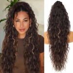 ORSUNCER Claw Clip ponytail extension 30 Pony Tail Clip in Hair Extensions Fluffy Natural Looking Synthetic Hairpiece for Women Brown with Blonde Highlights