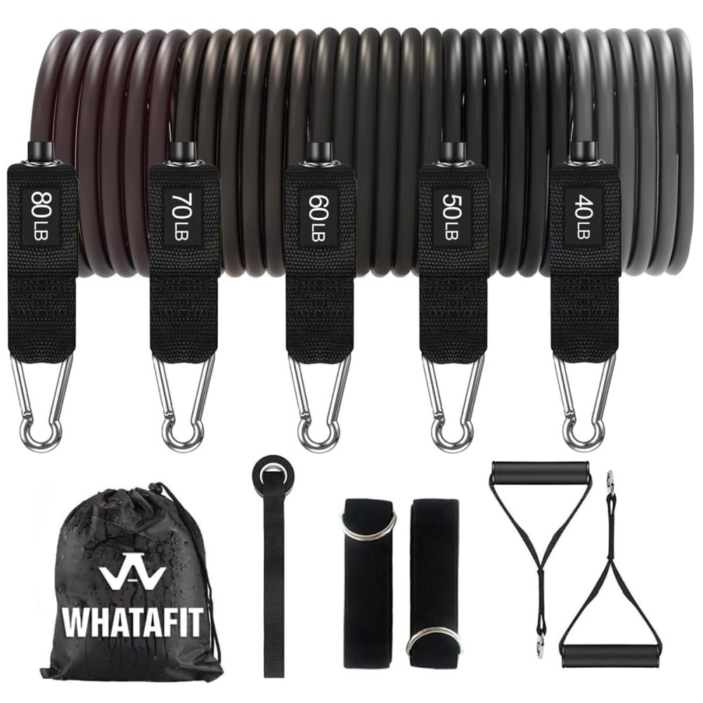 WHATAFIT Resistance Bands, Exercise BandsResistance Bands for Working Out, Work Out Bands with Handles for Men and Women Fitness, Strength Training Home Gym Equipment