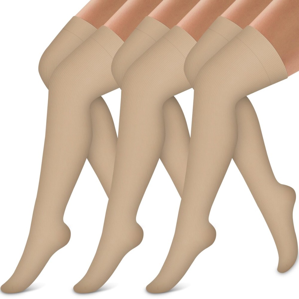 Bluemaple Thigh High Compression Socks for Women and Men Circulation(3 Pairs) Over the Knee-Best Support for Running,Travel