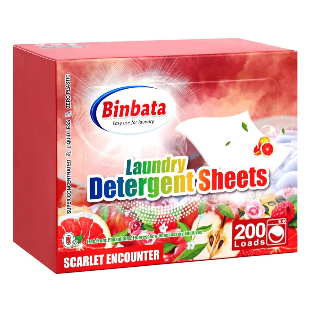 Binbata Laundry Detergent Sheets, 200 Loads Scarlet Encounter Scent Hypoallergenic Eco Laundry Sheets, Biodegradable Plastic Free Liquidless Laundry Sheets Detergent Suitable for Sensitive Skin