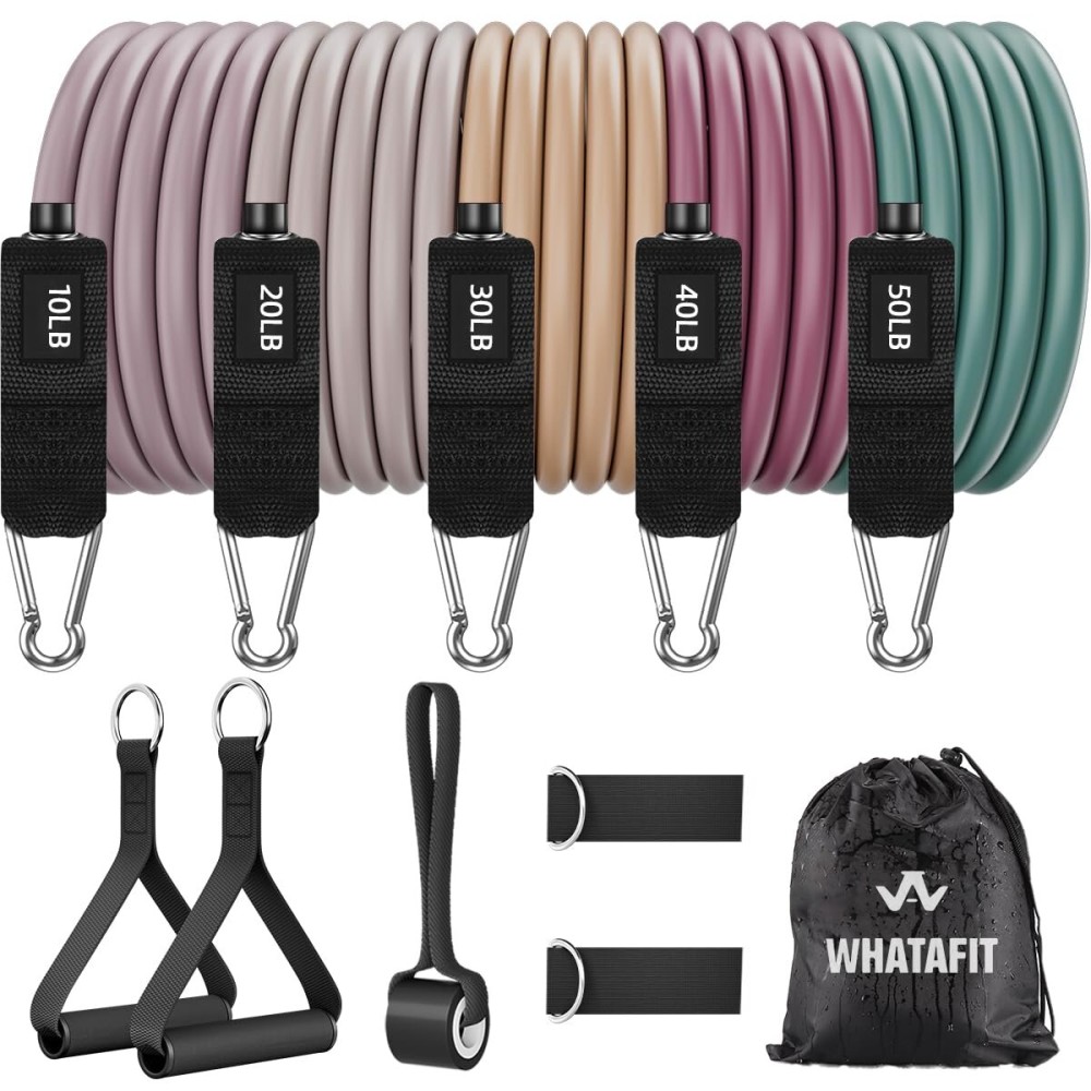 WHATAFIT Resistance Bands, Exercise BandsResistance Bands for Working Out, Work Out Bands with Handles for Men and Women Fitness, Strength Training Home Gym Equipment Morandi-01