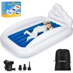 USHMA Inflatable Toddler Travel Bed, Reversible 2 Color Kids Air Mattress | Kids Blow up Mattress with Sides | Portable Toddler Bed for Travel, Sleepovers - Navy Blue & Grey
