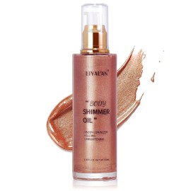 Liyalan Shimmer Body Oil Rose Gold 5 Color Bronze Face Glow Pearl Highlighter Illuminator body Makeup Shine Glitter Gold Liquid Taning 3.38 Fl Oz